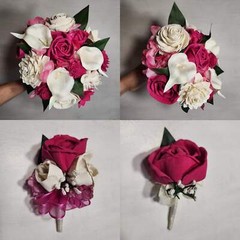 Fuchsia Ivory Rose Calla Lily Bridal Wedding Bouquet Accessories
