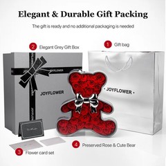 JoyFlower Preserved Roses Bear Gift for Women, Romantic Eternal Flowers Red