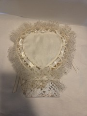 Vintage MCM 50th Wedding Anniversary Cake Topper White Lace Gold Trim Brown Hair