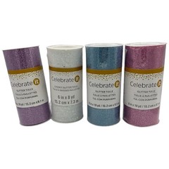 Lot 4 NEW Glitter Tulle Spools 6″ x 10 yds ea. Pastel Pink White Blue Purple