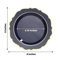 20 NAVY BLUE 8″ Round Plastic Dinner Plates GOLD Scalloped Rim Events Wedding