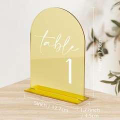 Hoodo Gold Mirror Acrylic Wedding Table Numbers 1-25 Stands 5X7 Arched Acrylic