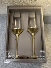 Studio His & Hers Gold Toasting Glasses Set Wedding Champagne Flutes NIB