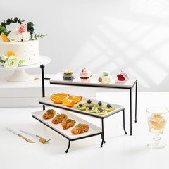 Sweese 3 Tiered Serving Stand, Foldable Rectangular Food Display Stand White