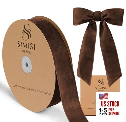 Velvet Ribbon 1.5» 25 Yards for Christmas Tree, Gift 1.5 x 900 in Brown