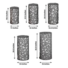 5 BLACK Geometric Sequins Cylinder Display STAND COVERS Set Party Decorations