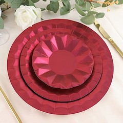 25 BURGUNDY Metallic Round 12″ Paper Salad Dinner Plates Geometric Design