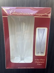 Comet CLASSICWARE 4-One-Piece Champagne Flutes Set Clear Plastic Glasses New
