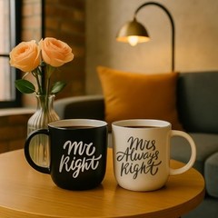 Mr Right Mrs Always Right Coffee Mugs Gifts Ideas for Couples, Black/White