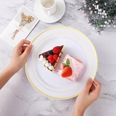 Plastic Plate, Disposable Party Plates with 50 Dinner Plates and 100PCS Gold