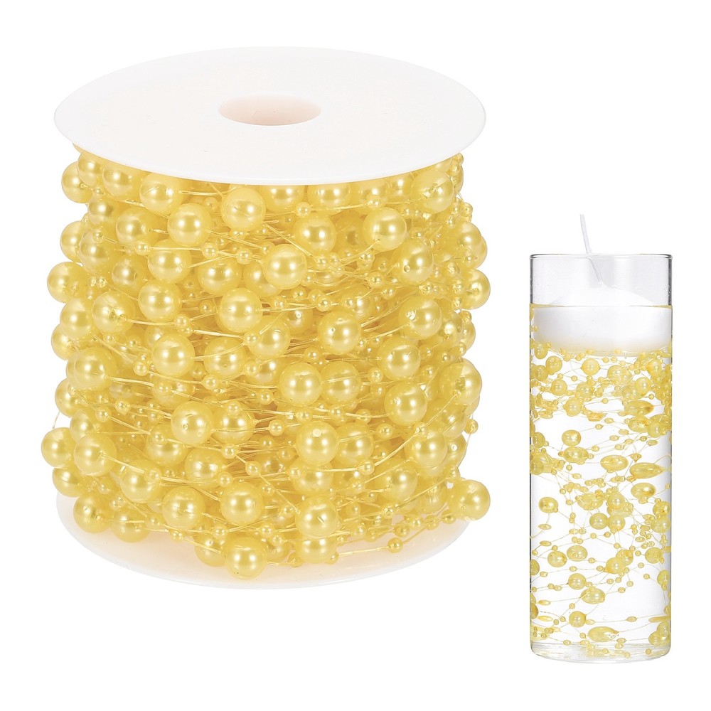 Artificial Floating Beads, 8+3mm 66ft Faux Pearls Beads String, Yellow