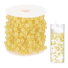Artificial Floating Beads, 8+3mm 66ft Faux Pearls Beads String, Yellow