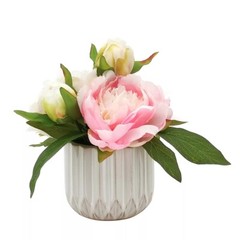 LOT of 5 Beautifull Artificial Lt Pink Peony in Ceramic Pot Floral Arrangements 