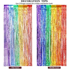 CYLMFC 3 Pack Rainbow Foil Curtains – 3.3×6.6ft Metallic Streamers Tinsel Cur…
