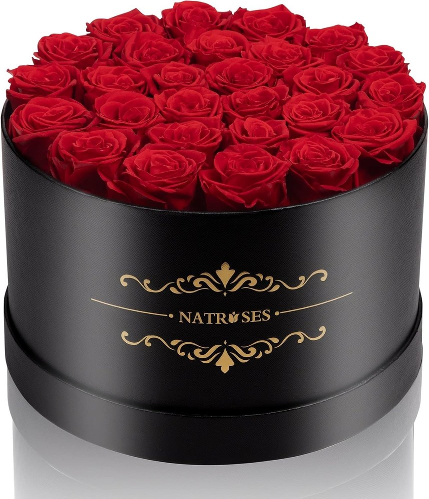 NATROSES Gifts for Her 27 Piece Forever Preserved Roses in a 27 Roses, Red