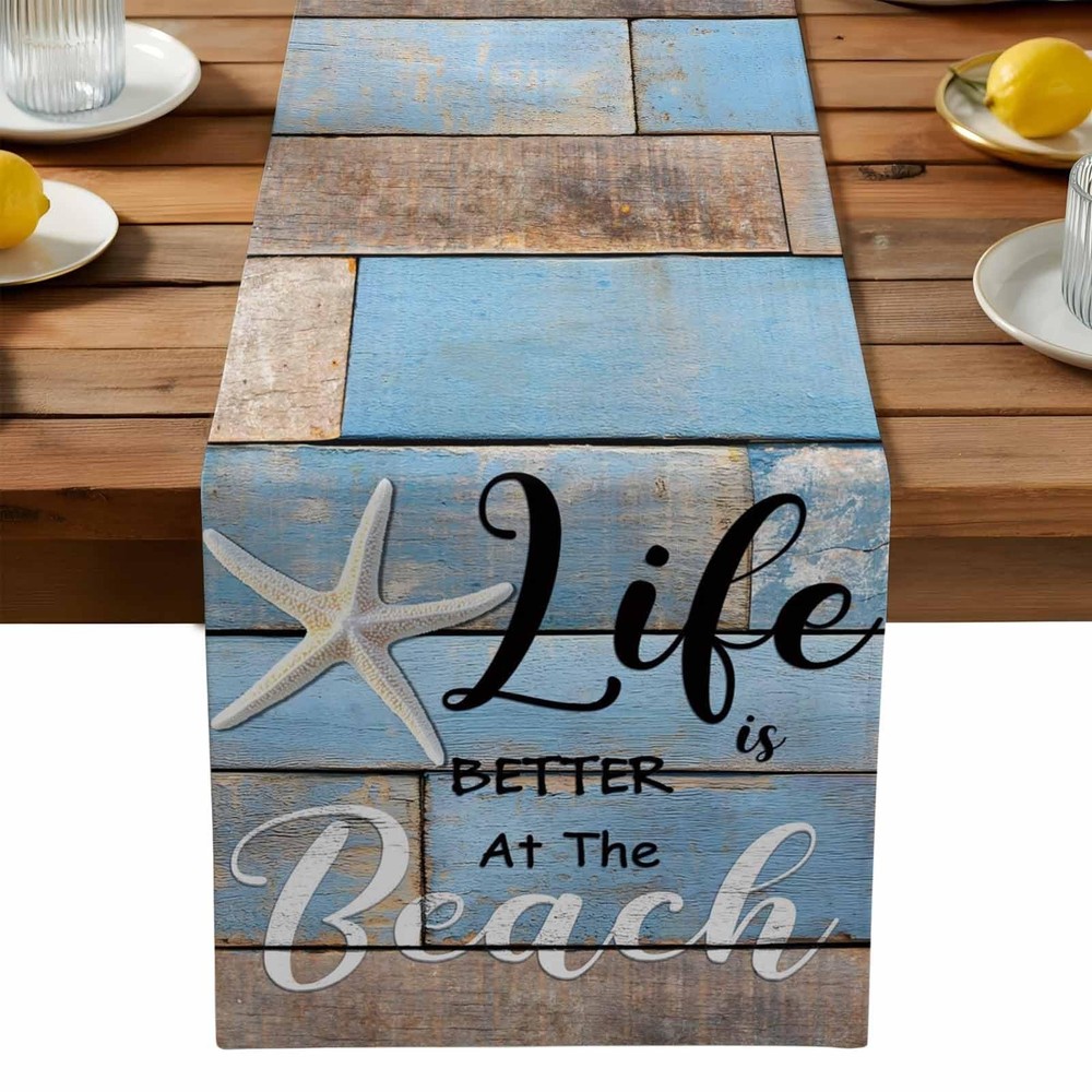 Ocean Coastal Starfish Decorative Table Runner 13x70inch, Linen Textured Tabl…