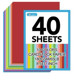 40 Sheets Colored Cardstock 8.5 x 11, 10 Assorted x 11 inches, Multicolor
