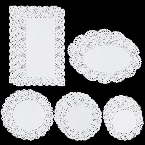 5 Sizes Paper Doilies, 150 Pcs Lace Doilies Paper Round Disposable Placemats