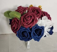 Burgundy Navy Blue Ivory Rose Bridal Wedding Bouquet Accessories