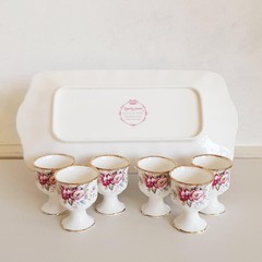 Queen Anne Bone China Egg Cups with Underplate – English Floral Breakfast Set