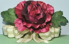 Large Deep Red Velveteen Silk Rose & Bow Corsage Princess «Kachi» Garden Flower