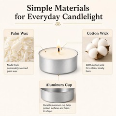 Tea Lights Candles 200 Pack, 4 Hour Palm Wax White 4 Hours,