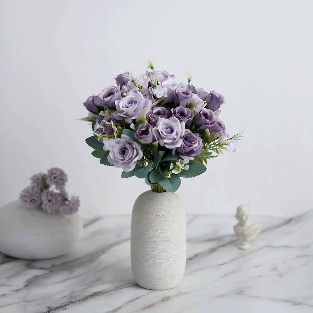 LAVENDER 4 Bushes 12″ Silk Roses Artificial FLOWERS Bouquets Home Decorations