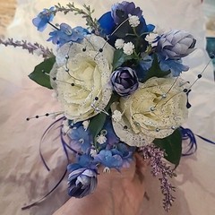 Artificial Flowers quinceañera/Bridal Bouquet Royal Blue, Purple And White