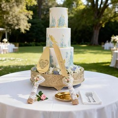 Wedding Cake Knife and Server Set – 10.83″ Serrated Knife & 9.84″ Server Gold