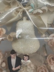 Vintage Deco Wedding Cake Topper Bells, Roses, Lace, Bride & Groom Original Box