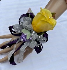 Wrist Corsage Purple Lavender Silver Yellow Wedding Dance Homecoming Flowers
