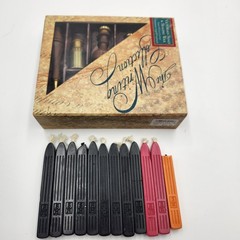 AUTHENTIC MODELS Victorian Seals & Sealing Wax Set Wood Brass + 12 Extra Wax