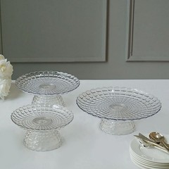 Clear 3 Plastic Stackable Pedestals Pressed Design Cupcake Stands Set Party Home