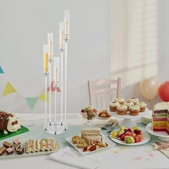 5-Arm Candle Holder Acrylic Clear Freestanding Candle Holder with Candle Cover