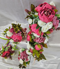 Wedding Bouquet Set, Pink, Dusty Pink, Ivory, Cream, Cascade Bouquets, Teardrop