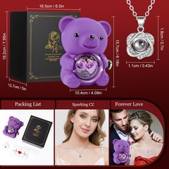FuBegi Romantic Rose Bear Teddy with Preserved for Mother’s Day, Purple