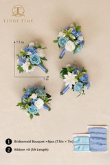 Provence Blue 7″ Artificial Wedding Bouquets Set of 4 for Bridesmaids