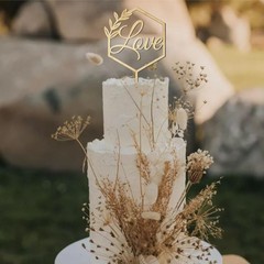 Love Wooden Cake Topper for Wedding Birthday 9×5 Inch (Pack of 1), Unpainted