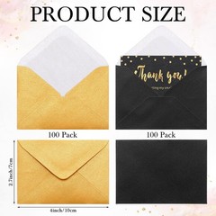 Yahenda 200 Count Mini Gift Card Envelopes Bulk 4 x 2.7 inches, Gold,Black