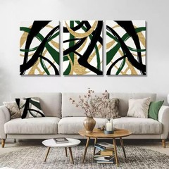 3Pcs Framed work Abstract Lines Canvas Wall Art Modern Black, Green, Gold Geo…