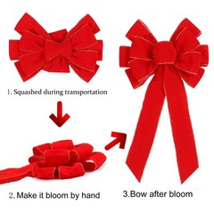 2 Pack Red Christmas Bows Outdoor approx: 11.4in x 19.6in/29cm x 50cm,