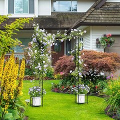7.7Ft Wedding Arches Backdrop Stand Decor Garden Arch Trellis w/Planter Boxes