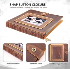 Robrasim Brown Leather Self-Adhesive Photo Album, 9.6×9.6×1.3 in, Holds 3×5, …