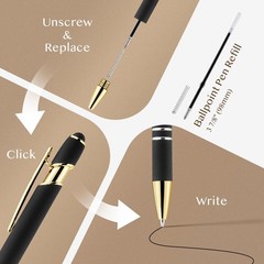 LINFANC 12 Pack Black Gold Ballpoint Pen with Stylus Tip, 1.0 mm Black Ink Sm…