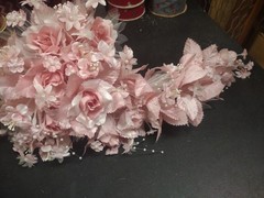 1970s Vintage Silk Wedding Bouquet, 18″ Satin Leaves, Roses, Stephanotis, Pearls