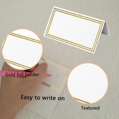 50-Pack 3.94×3.54 Inch Gold Foil Border Place Cards, Small Tent Table Name Ca…