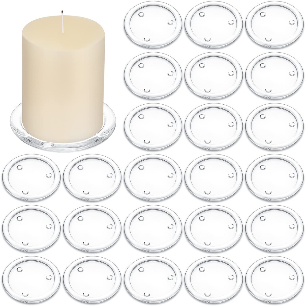 Patelai 36 Pieces Clear Glass Pillar Candle Holder Plates 4 Inch Round