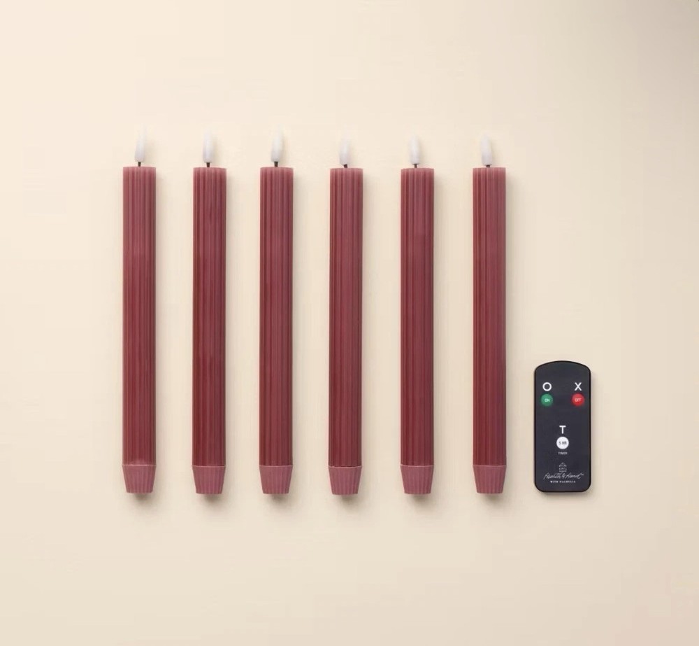 6pk Ribbed Flameless LED Taper Candles Orange – Hearth & Hand with