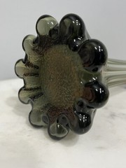 Vtg Smoked Gray White Cased Art Glass Ribbed Funky Unique Tower Vase 12” Tall