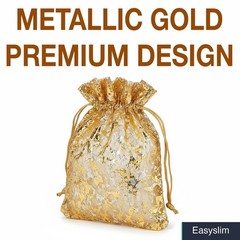 Metallic Gold Organza Drawstring Bags 4 x 5 inches 12 Pack Wedding